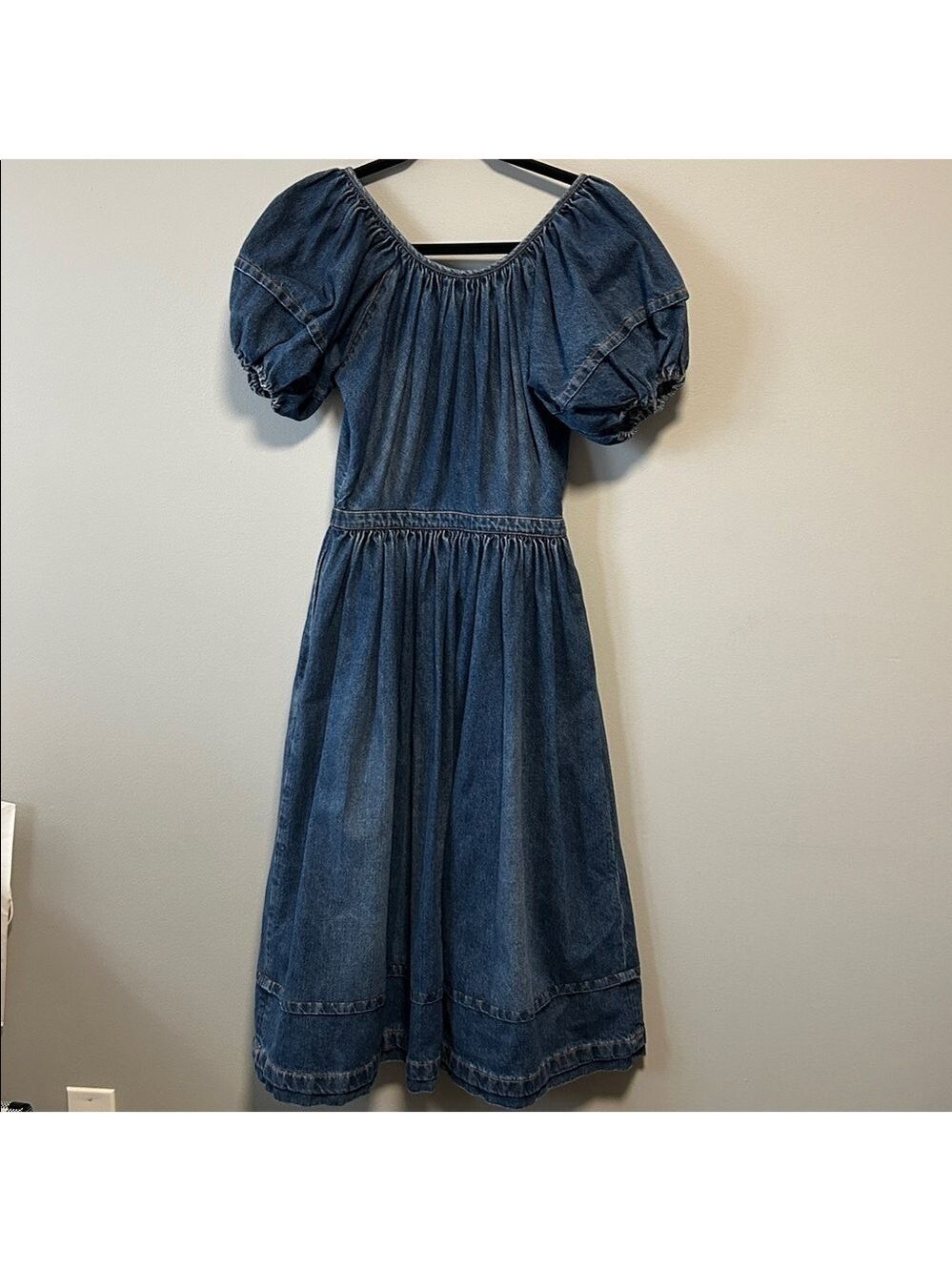 CO Denim Designer Puff Short Sleeve Minimalist Midi Dress Size XS - Picture 5 of 11